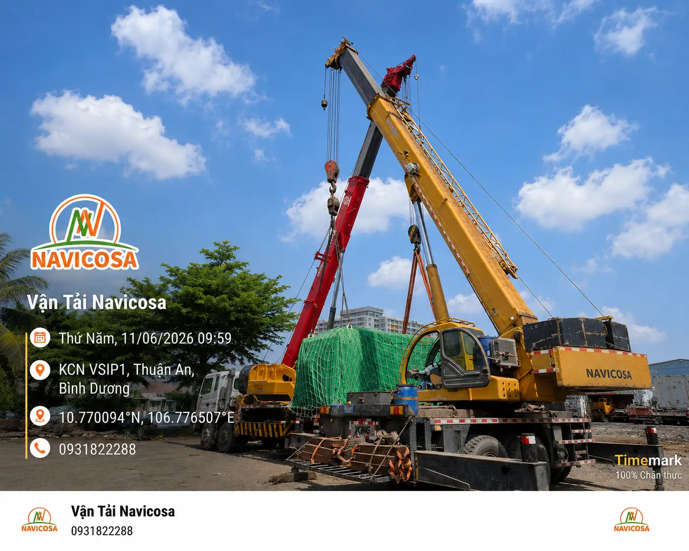 Xe cẩu NAVICOSA nâng thiết bị cho nhà máy trong KCN Nhơn Trạch