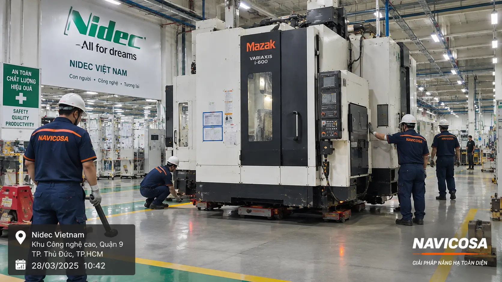 Robot mover Navicosa di dời máy CNC 20 tấn tại nhà máy Nidec, Khu Công nghệ cao Quận 9